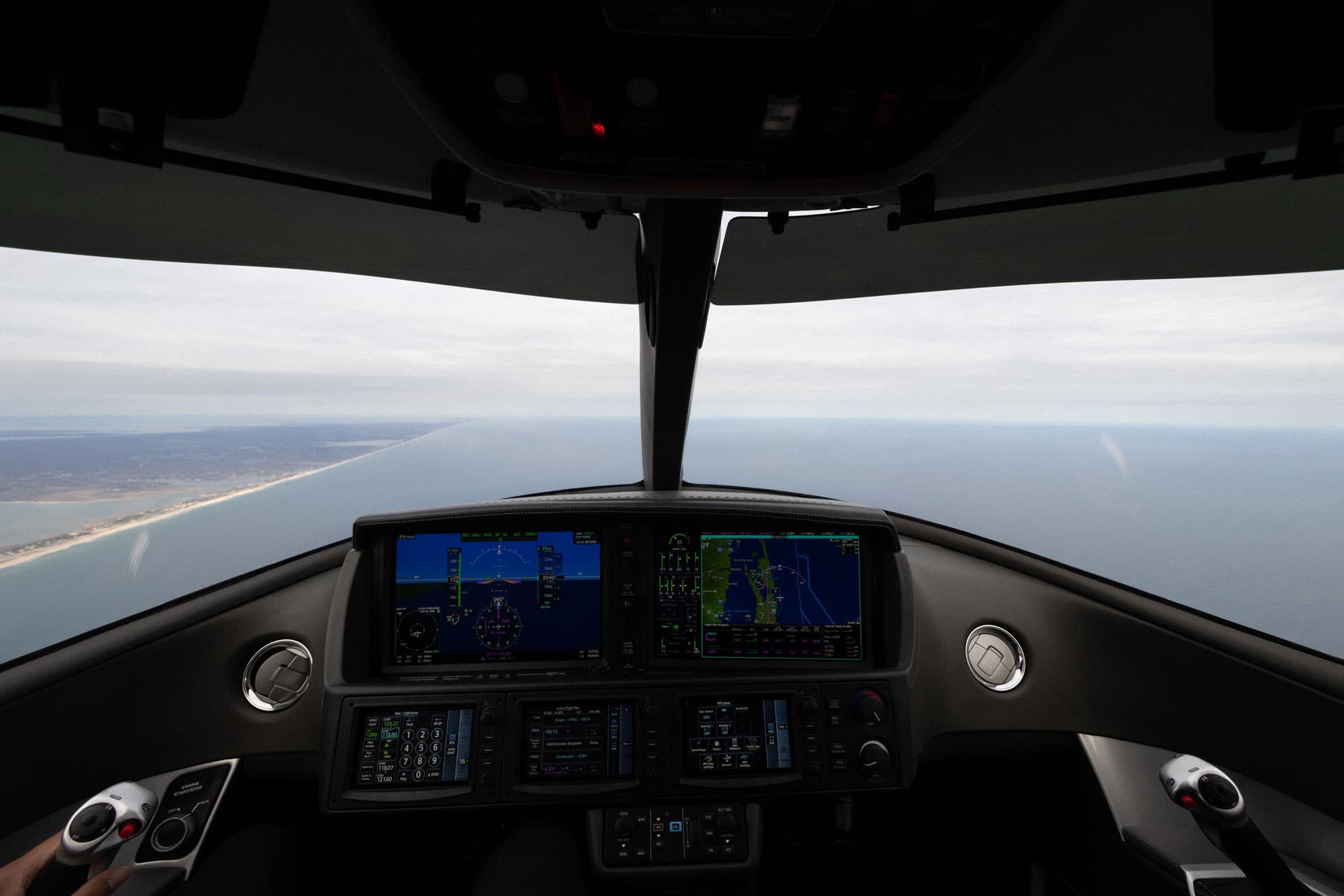 Private jet on runway with safety inspection