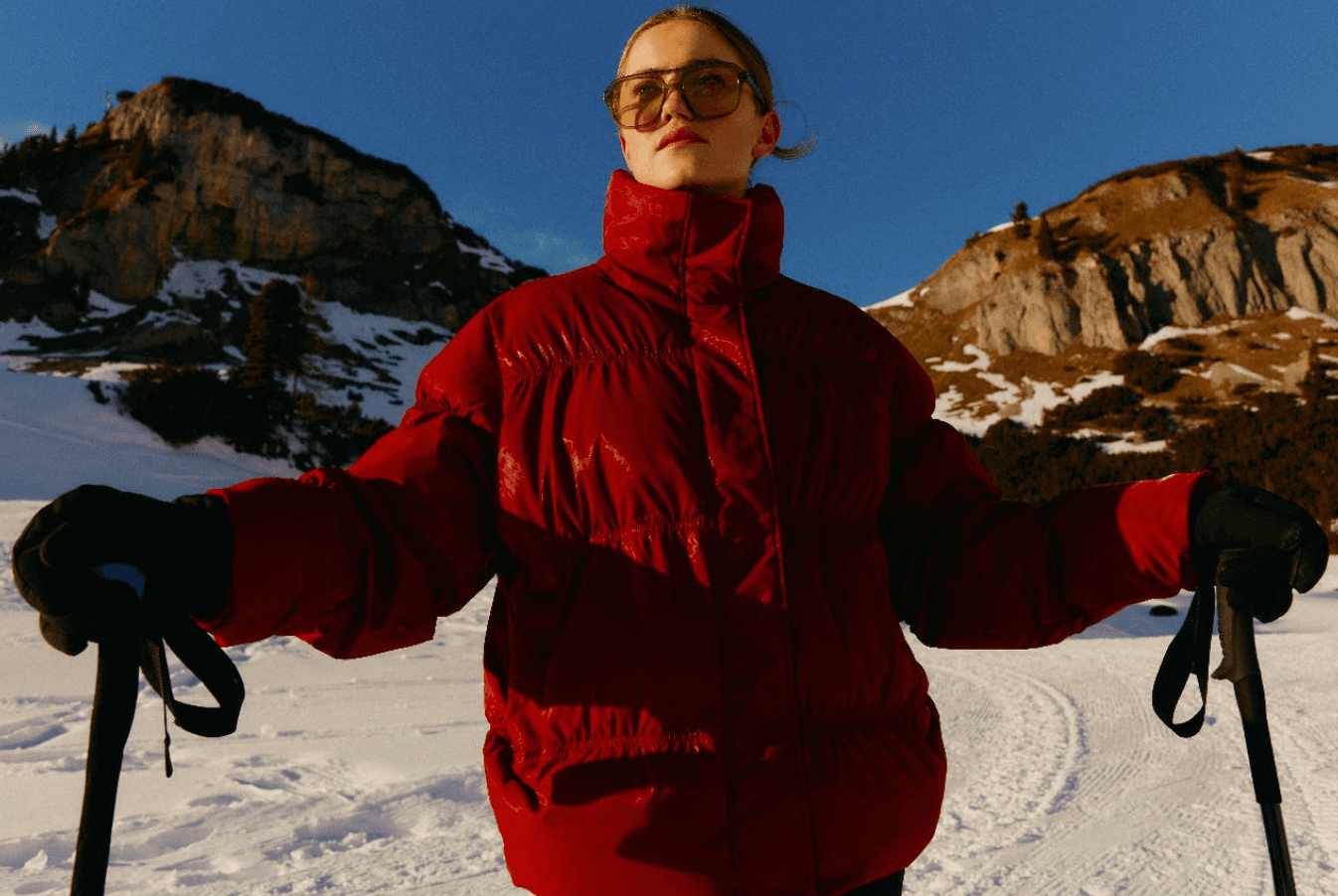 Woman skiing on a snowy mountain.